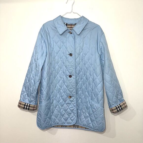 Burberry Nova Check Lining Quilted Jacket - Baby Blue M Reg